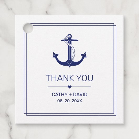 Nautisch Anker Marine Blauw Monogram Namen Bruilof Bedankjes Labels (Voorkant)