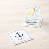 Nautisch Anker Marine Blauw Monogram Namen Bruilof Kartonnen Onderzetters (Insitu)