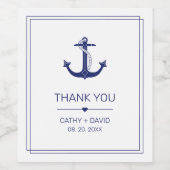 Nautisch Anker Marine Blauw Monogram Namen Bruilof Wijn Etiket (Enkel label)