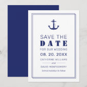 Nautisch Anker Marine Blauw Typografie Bruiloft Save The Date (Voorkant / Achterkant)
