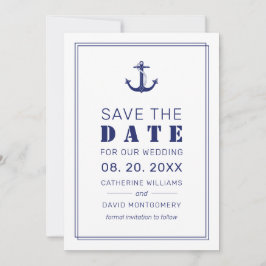 Nautisch Anker Marine Blauw Typografie Bruiloft Save The Date