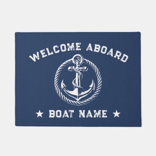 Nautisch Anker Marine Blauw Welkom Aan boord Boot  Deurmat (Voorkant)