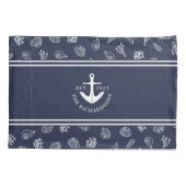 Nautisch Anker Marine Blauw Wit Custom Name Kussensloop (Achterkant-Links)