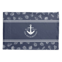 Nautisch Anker Marine Blauw Wit Custom Name