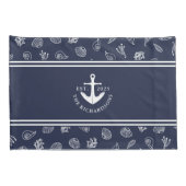 Nautisch Anker Marine Blauw Wit Custom Name Kussensloop (Achterkant-Rechts)