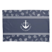 Nautisch Anker Marine Blauw Wit Custom Name Kussensloop (Voorkant-Links)