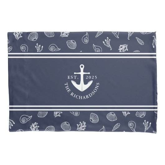 Nautisch Anker Marine Blauw Wit Custom Name Kussensloop (Voorkant-Links)