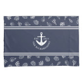 Nautisch Anker Marine Blauw Wit Custom Name Kussensloop (Voorkant-Rechts)