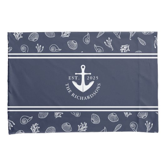 Nautisch Anker Marine Blauw Wit Custom Name Kussensloop (Voorkant-Rechts)