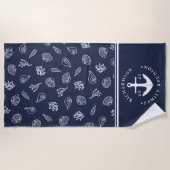 Nautisch anker Marine Blauw Wit Familie Reünie Strandlaken (Voorkant)