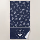 Nautisch anker Marine Blauw Wit Familie Reünie Strandlaken (Voorkant)