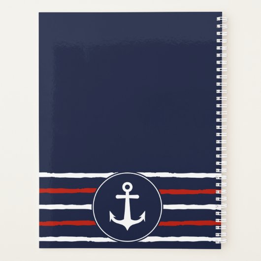 Nautisch Anker Marine Blauw Wit Rood 2024 Planner (Achterkant)