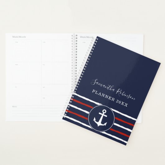 Nautisch Anker Marine Blauw Wit Rood 2024 Planner (Display)