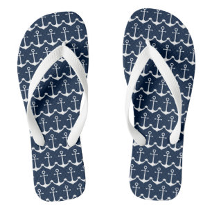 Nautisch anker marine blauw wit schattig patroon teenslippers