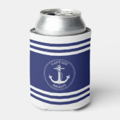 Nautisch Anker Marine Blauw Wit Strepen Monogram Blikjeskoeler (Blikje Voorkant)
