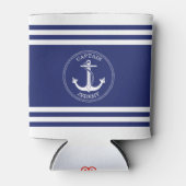 Nautisch Anker Marine Blauw Wit Strepen Monogram Blikjeskoeler (Voorkant)