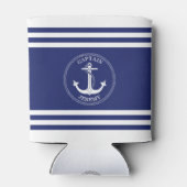 Nautisch Anker Marine Blauw Wit Strepen Monogram Blikjeskoeler (Achterkant)