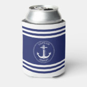 Nautisch Anker Marine Blauw Wit Strepen Monogram Blikjeskoeler (Blikje Achterkant)
