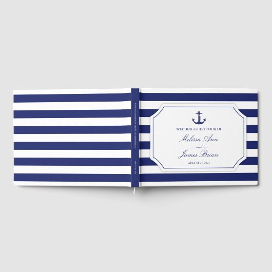 Nautisch Anker Marine Blauwe Streep Bruiloft Gastenboek (Volledig)