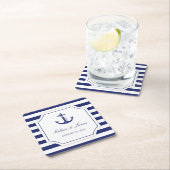 Nautisch Anker Marine Blauwe Streep Bruiloft Kartonnen Onderzetters (Insitu)