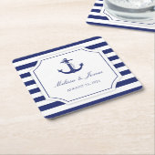 Nautisch Anker Marine Blauwe Streep Bruiloft Kartonnen Onderzetters (Schuin)