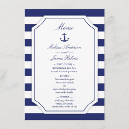 Nautisch Anker Marine Blauwe Streep Bruiloft Menu
