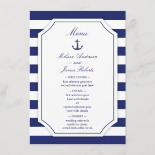Nautisch Anker Marine Blauwe Streep Bruiloft Menu