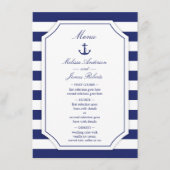 Nautisch Anker Marine Blauwe Streep Bruiloft Menu (Voorkant)