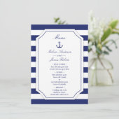 Nautisch Anker Marine Blauwe Streep Bruiloft Menu (Staand voorkant)