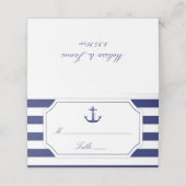 Nautisch Anker Marine Blauwe Streep Bruiloft Plaatskaartje (Buitenkant ongevouwen)