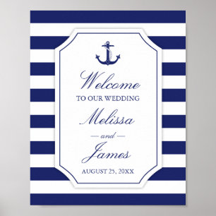 Nautisch Anker Marine Blauwe Streep Bruiloft Poster