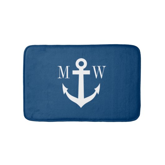 Nautisch anker marine monogram antislip badmat (Voorkant)