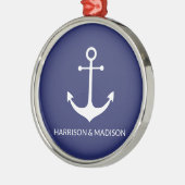 Nautisch anker marineblauw aangepaste tekst minima metalen ornament (Links)