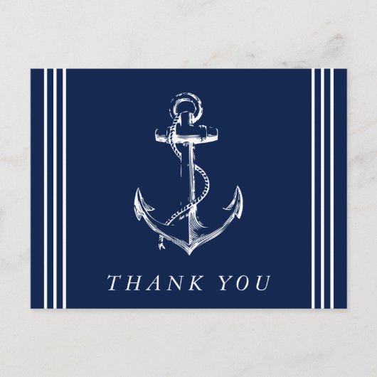 Nautisch Anker Marineblauw Dank Je Wel Briefkaart (Voorkant)