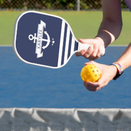 Nautisch anker marineblauw gepersonaliseerd pickleball paddle