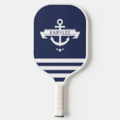 Nautisch anker marineblauw gepersonaliseerd pickleball paddle (Achterkant)