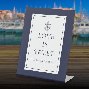 Nautisch Anker Marineblauw Liefde Is Zoet Reclamebord Met Voetstuk