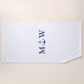 Nautisch anker marineblauw witte koppel initials strandlaken (Voorkant)