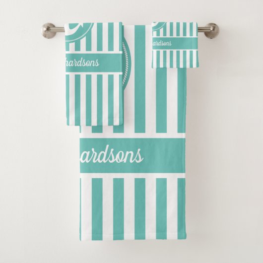 Nautisch anker met Blauwgroen en witte strepen met Bad Handdoek (Insitu)