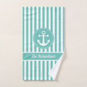 Nautisch anker met Blauwgroen en witte strepen met Bad Handdoek (Handdoek)