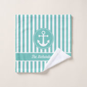 Nautisch anker met Blauwgroen en witte strepen met Bad Handdoek (Wasdoekje)