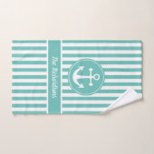 Nautisch anker met Blauwgroen en witte strepen met Bad Handdoek (Handdoek)