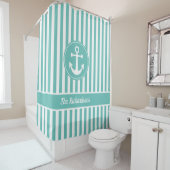 Nautisch anker met Blauwgroen en witte strepen met Douchegordijn (In situ)