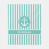 Nautisch anker met Blauwgroen en witte strepen met Fleece Deken (Voorkant)
