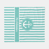 Nautisch anker met Blauwgroen en witte strepen met Fleece Deken (Voorkant (Horizontaal))