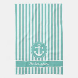 Nautisch anker met Blauwgroen en witte strepen met Theedoek