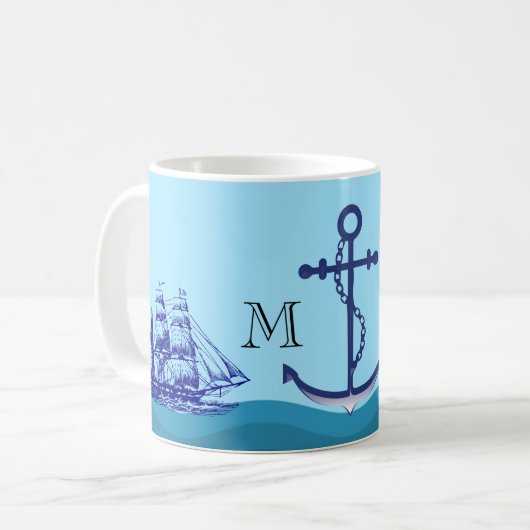 Nautisch anker met dubbel monogram koffiemok (Voorkant links)
