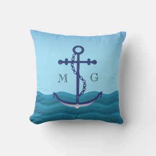 Nautisch anker met dubbel monogram kussen