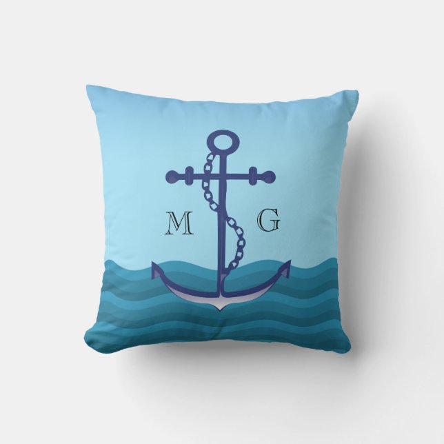 Nautisch anker met dubbel monogram kussen (Voorkant)