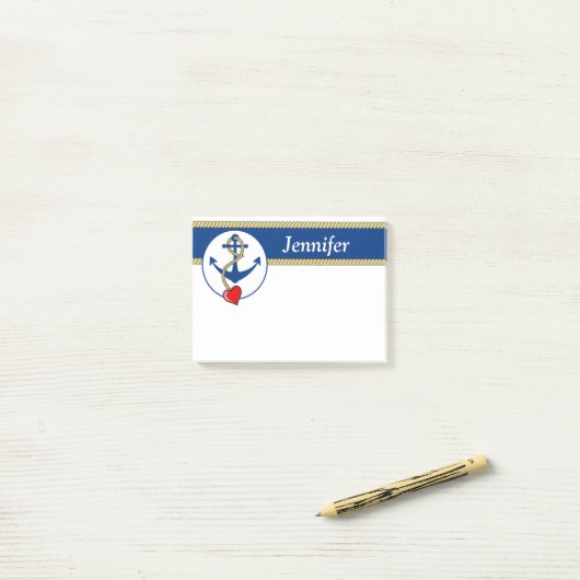 Nautisch anker met hart post-it® notes (Op bureau)